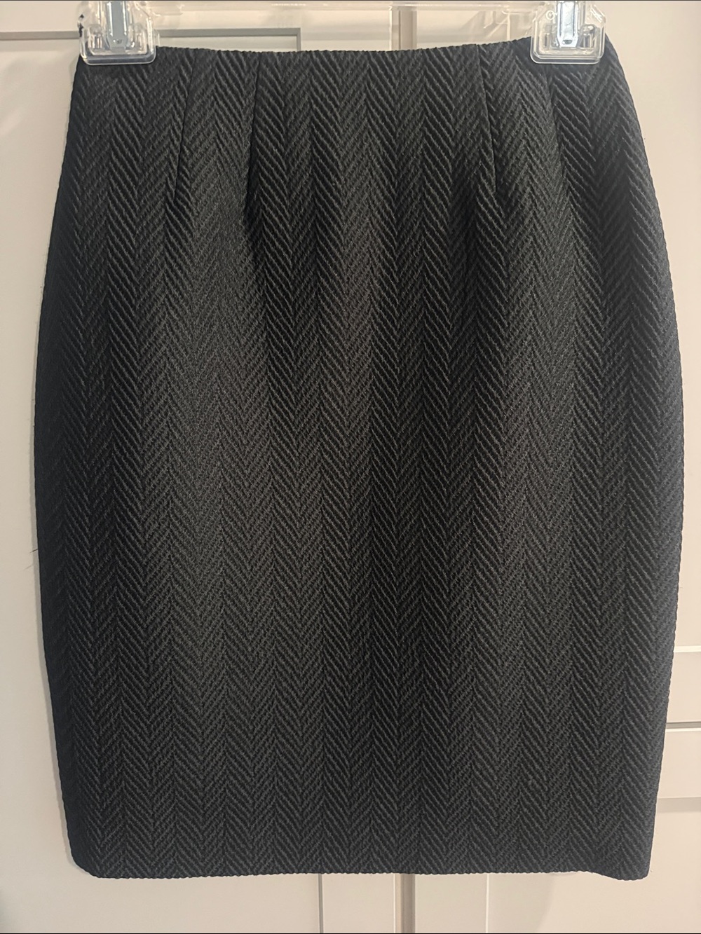 Tailored Black Herringbone Pencil Skirt